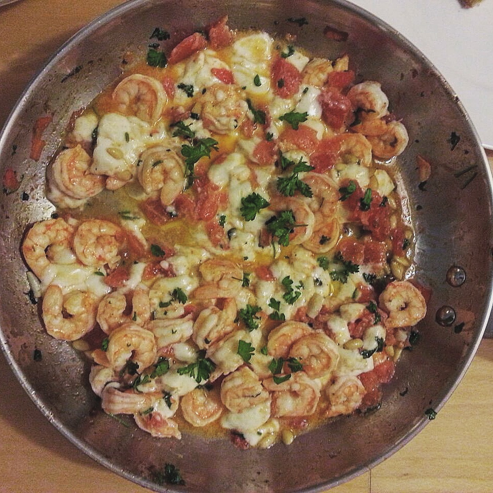 Garnelen-Ziegenkäse-Pfanne