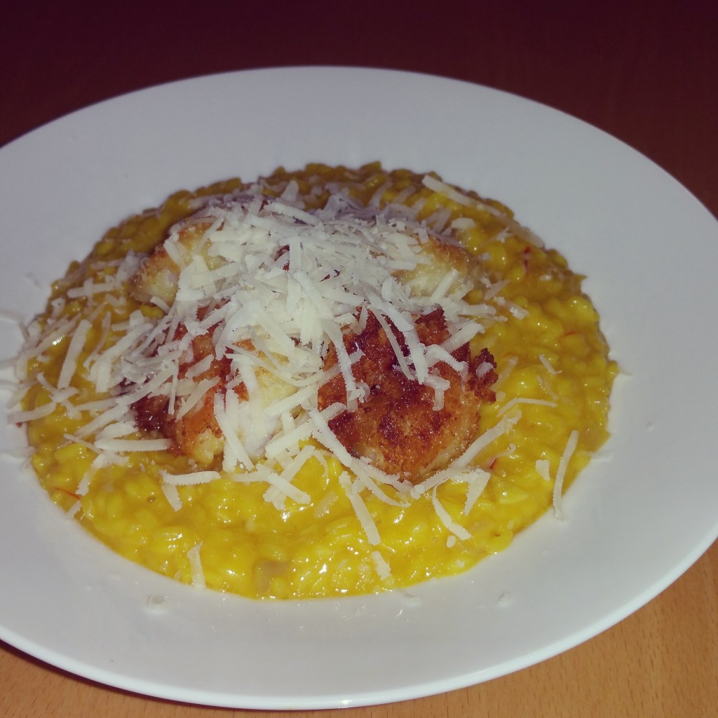 Orangen-Chili-Garnelen auf Safran-Risotto